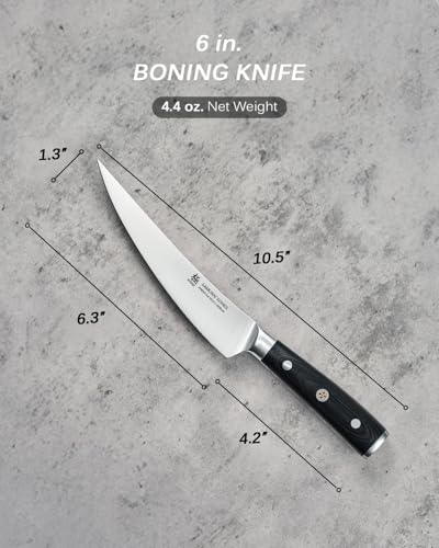 Image of KYOKU 6 in. Japanese Boning Knife, Samurai Series Wide Curved Knife for Boning with Pakkawood Handle, German 1.4116 Stainless Steel Full Tang Meat Deboning, with Protective Sheath & Gift Box