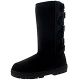 Holly Womens Waterproof Long Winter Shoe Buckle Mid Calf Snow Boots - Black/Black - US11/EU42 - BA0474