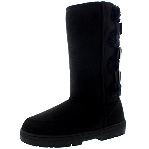 Holly Womens Waterproof Long Winter Shoe Buckle Mid Calf Snow Boots - Black/Black - US11/EU42 - BA0474