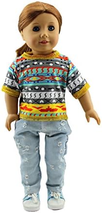 American Girl Doll Clothes Doll Ugly T-Shirt + Ripped Jeans Fit 18 Inch Dolls