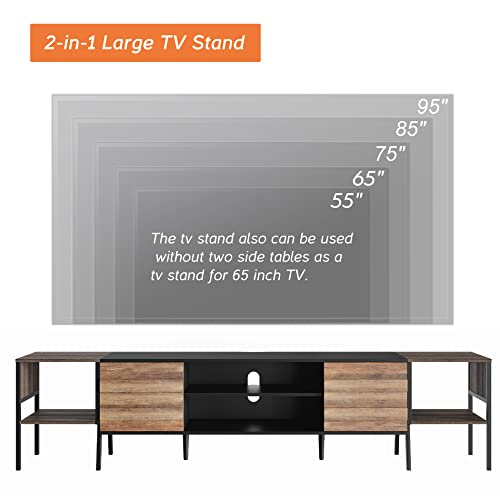 Mid-Century Tv Stand For 85 Inch Tv, Modern Entertainment Center For 65-95 Inch Tv, Wood Tv Console Table With Storage Cabinet & Adjustable Shelf For Living Room Bedroom, Black & Brown, 90 Inch #TOP3