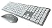 EMR K869 Full Size Rechargeable Wireless Bluetooth Keyboard Mouse, Multi-Device Slim Multimedia Wireless Keyboard and Mouse Set for Windows, Mac OS, Laptop, PC, Tablet, iPad, QWERTY (White/Silver)