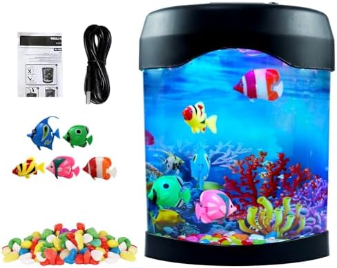 Toycol Fake Fish Lamp, Mini Aquarium Light with 6-Color Changing, 5 Fake Fish Table Lamp, Aesthetic & Safety & Humanization, Decor for Home Office Party, Great Gifts for Kids and Adults