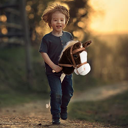 HollyHOME Outdoor Stick Horse with Wood Wheels Real Pony Neighing and Galloping Sounds Plush Toy Chocolate 36 Inches(AA Batteries Required) - Image 3