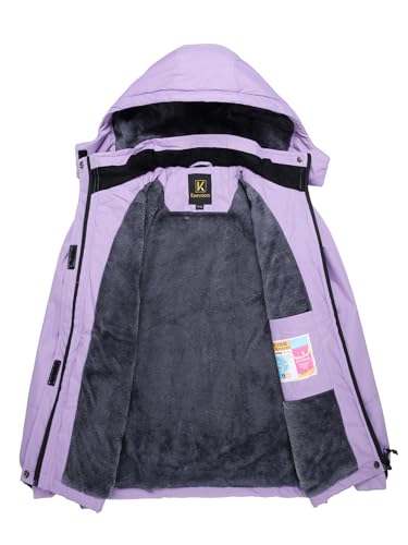 Image of Keevoom Girl's Waterproof Ski Jacket Fleece Snow Coat Windproof Warm Winter Snowboarding Jacket with Removable Hood