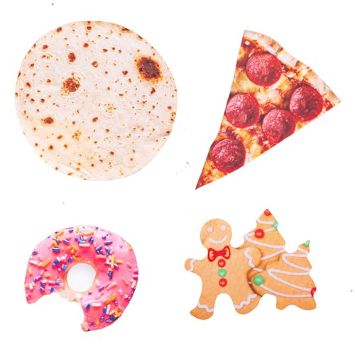 Glasses Cleaning Cloth Funny Food Shaped 4Pcs Realistic Tortilla & Pizza Donut Gingerbread Lens Wipes Microfiber Eyeglass Cleaner-Double Sided Eyeglass Cleaner for Lens Screen Tablet Gag Gift (Food)