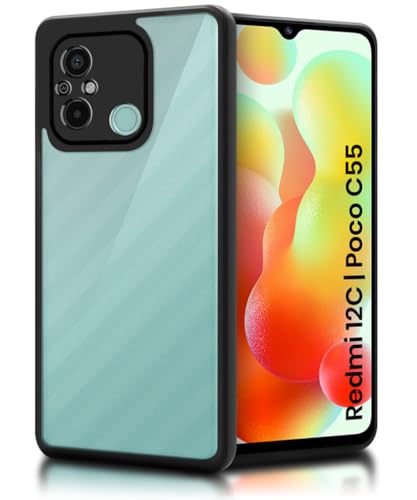 Image of WOW IMAGINE Shockproof Hybrid Back Cover for Xiaomi Redmi 12C | Poco C55 | Hard Slim fit Back Case | PC & TPU | Clear Transparent Case - Black