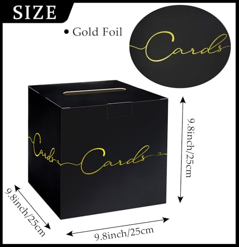 Image of HEIPINIUYE Large Card Box for Party 9.8 inch x 9.8 inch Black Gift Card Box Holder with Gold Foil Design for Wedding Birthday Baby Shower Retirement Graduation Party Raffle Box
