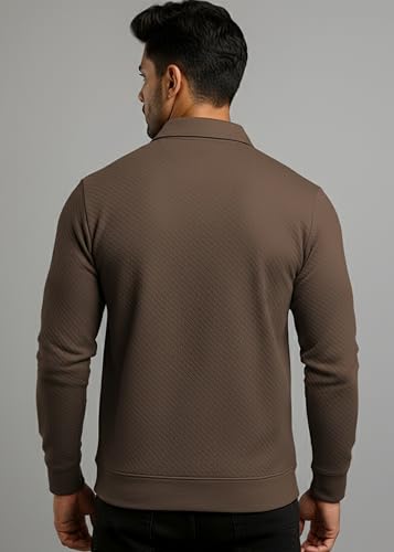 Image of Peppyzone Men's Full Sleeve Textured Polo T-Shirt with Collar | Stylish Chain Zip Tshirt for Man | Premium Polyester Lycra Stretch Fabric | Long Sleeve T Shirt for Men