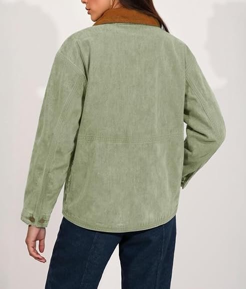 Womens Oversized Jeans Jacket Casual Long Sleeve Corduroy Collar Barn Boyfriend Trendy Denim Jacket Coat with Pockets - Image 2