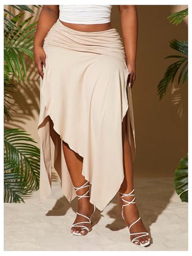 Verdusa Women's Western Boho Ruched High Split Skirt Asymmetrical Maxi Vacation Skirts3