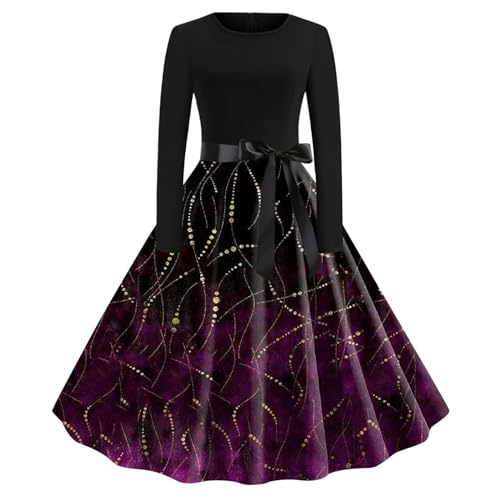 Robe évasée manches longues femme col rond masquant les rondeurs style années 1950