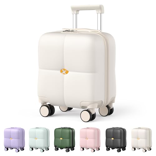 MGB 14 Inch Underseat Carry On Luggage with Wheels Hard Shell Carry On Suitcase Weekender Bag Lightweight Small Mini Suitcase TSA Luggage for Short Trips, Cream