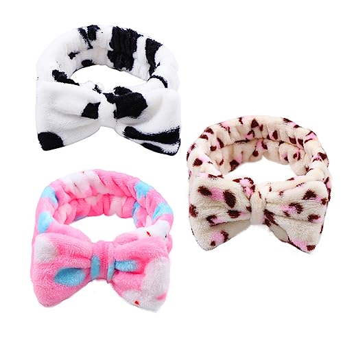 POPETPOP 蝶結びの美しいフェイシャルヘッドバンド 耐久性のある洗顔用ヘアバンド 女性用 お風呂 メイクアップ ヘッドバンド に 3個セット
