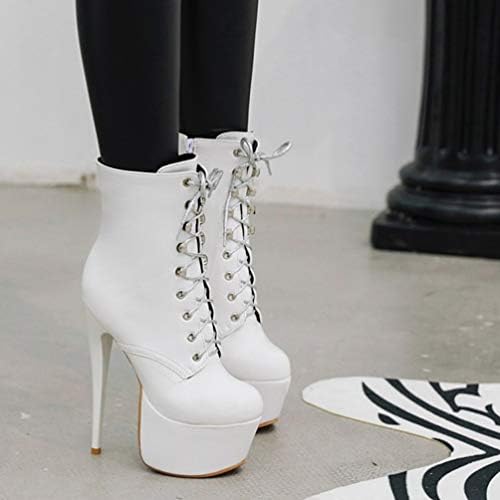 1pair Women's Ankle Boots White Short Shoes Korean Version 16c Upper: Artificial Pu | Image 1