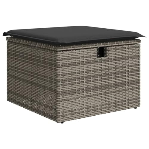 Gecheer Sgabello,Poggiapiedi,per Divano,da Giardino,in Polyrattan,Grigio e Grigio Scuro,con Contenitore,55x55x37 cm,Ottomana,Poggiapiedi da Giardino per Esternoo