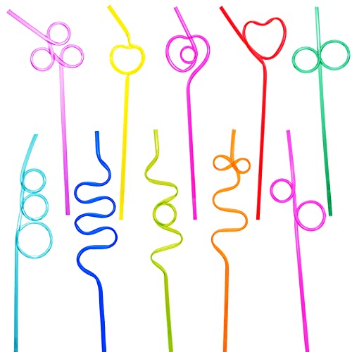 Rxdotrde 60pcs Crazy Straws,Silly Straws for Kids,10 Different Designs Silly Colorful Drinking Straws,Reusable Plastic Crazy Loop Straws,Fun Varied Twists Straws for Kids,Birthday Party,Carnival