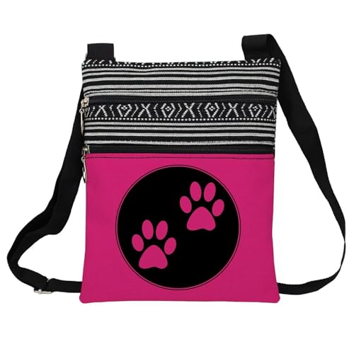 Dog Claw Messenger Bag Small Ethnic Pattern Printed Adjustable Strap Crossbody Zipper Pouch Cute Paw Phone Organizer Wallet Cute Shoulder Handbag For Women Friends