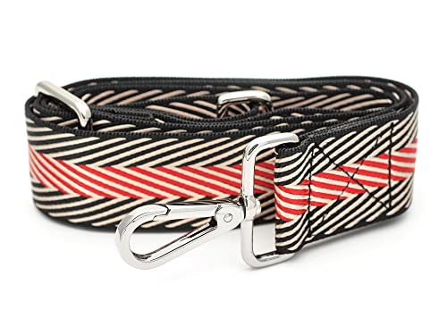 Image of CRAFTMEMORE Wide Shoulder Strap Zigzag Pattern Adjustable Bag Handle Crossbody Nylon Belt Replacement JK17 (Black, Silver Clasp)