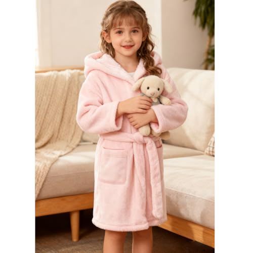 Image of Kids Bathrobe Hooded Plush Fleece Robe for Girls Boys