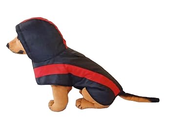 R.K.Enterprises V Soft & Waterproof Dog Raincoat for Puppy Small & Medium Rain Jacket with Hood Rain Poncho 100% PVC Polyester Adjustable with Belt (18, Black & Red)