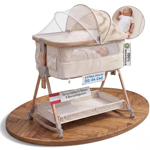 mimi kalu Beistellbett Baby mit Rollen für Boxspringbett & europäische Standardbetten 4-in-1 Baby Bett Stubenwagen Reisebett & Babywiege [höhenverstellbar] sicher & Zertifiziert