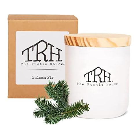 The Rustic House Candles Soy Wax Winter + Fall Scented Candles | Long Burning Holiday Candles | Hand Poured Winter Candle and Autumn Candle in Glass Container with Wood Lid, Balsam Fir Cover