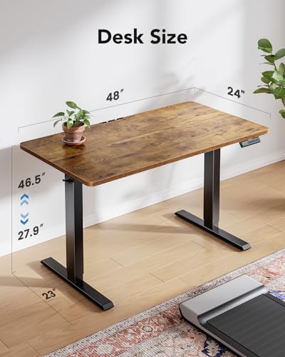 Image of HUANUO Electric Standing Desk,47 inch x 28 inch Height Adjustable Desk, 4 Memory Height Settings, Sit to Stand Up Desk for Home Office, with Headphone Hook, Cable Manager, Black