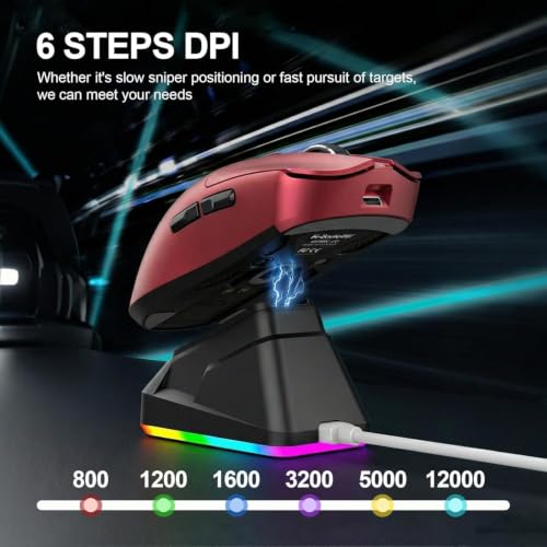 Image of Wireless Gaming Mouse with RGB Magnetic Charging Dock, Tri-Mode 2.4G /BT 5.3 /Wired, 12000 DPI, PAW3311 Sensor, 65g Lightweight, 7 Programmable Buttons, for PC /Mac