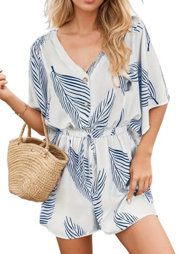 Aimitag Summer Palm Tree Leaf Print Romper