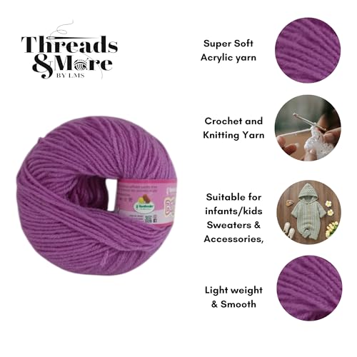 Image of Vardhman Baby Soft Yarn Pack of 6 - 4-Ply Acrylic Wool 150g Total | Soft Yarn for Knitting & Crocheting Baby Blankets, Sweaters, Toys & Accessories | 86m per 25g Ball (1, Magenta Purple)
