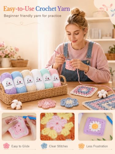 Image of Aeelike Size 3 DK Light Blue Cotton Blend Yarn for Crocheting, 6-Skein | Each Skein 100g, Stripe Layouts, 5-Ply Stitch Control, 1440 Yds Total, Calm Decor Projects, Machine Washable