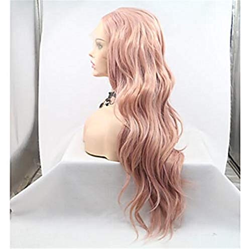 Perruque synthétique lace front de qualité supérieure 150% densité rose ondulé