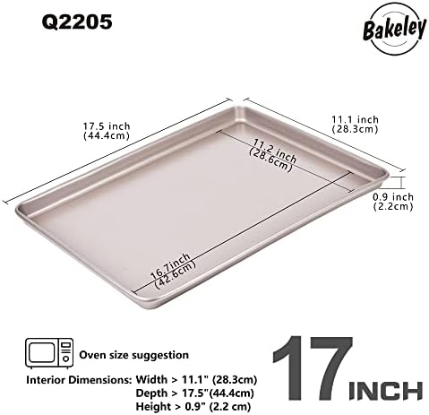 0.8mm 17-Inch Half Sheet Baking Pans,0.8mm Durable Non-Stick Carbon Steel Baking Sheet for Oven,Cookie Sheet Pan for Roasting Meat Bread Jelly Roll 17.52" x 11.73" x 0.91" (Champagne Gold)