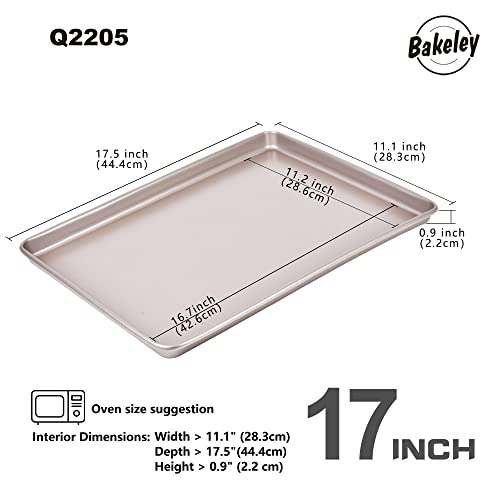 Bakeley 17-Inch Baking Sheet Pan Non-Stick Carbon Steel Baking Sheets For Oven Cookie Sheet Pan For Roasting Meat Bread Jelly Roll Battenberg Pizzas Pastries 17.52" X 11.73" X 0.91" (Champagne Gold) #TOP1