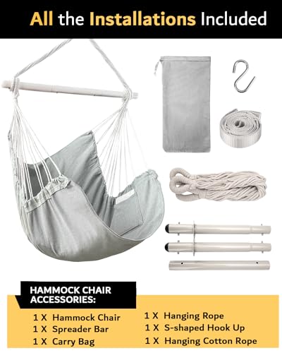 Image of Lulladle Hammock Chair Hanging Rope Swing - Hammock Chair Bedrooms - Swing Chair Indoor - Hanging Chair Outdoor - Max Weight 500 Lbs