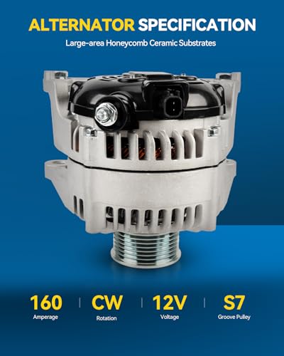 Image of PHILTOP Alternator Compatible with Chrysler Aspen 2007-2008 5.7L, Dodge Durango 2007-2008 5.7L, Ram 1500 2007-2008 5.7L, Ram 2500 3500 2007-2008 5.7L Replace 11298N 12V 160Amp CW S7 7-Groove Pulley | Ram 1500 2007-2008 5.7L, Ram 2500 3500 2007-2008 5.7L Replace 11298N 12V 160Amp CW S7 7-Groove Pulley