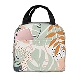 Boho Palm Leaves Large Insulated Lunch Box Bag, Boho Lunch Bag Abstract Boho Art Simple Modern Aesthetic Lunch Bag Cute Boho Reusable Insulated Lunch Tote Bags,For Work Office，Tropical Leaves
