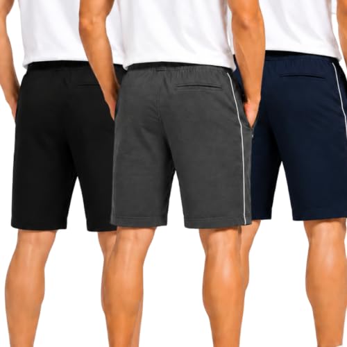 Image of Shorts Pant for Men |Cotton Hosiery Regular Fit Half Pant for Man with 2 Side Zip Pockets | Solid Side Stripe Design, Black, Navy, Dark Grey, M-4XL, Men's Shorts | Knee Length