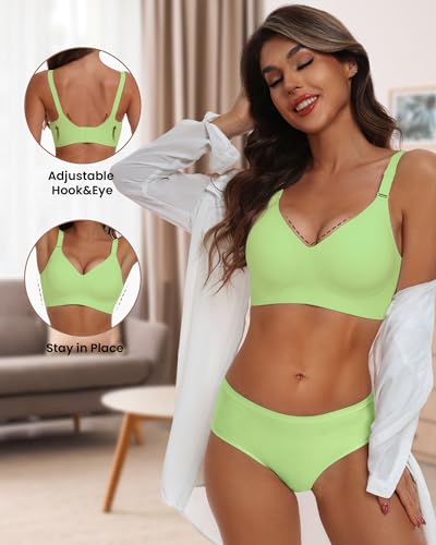 Image of HORISUN Full Support Bras for Women Full Coverage Seamless Wireless T Shirt Bra with Support and Lift(Lemon Green S), Small