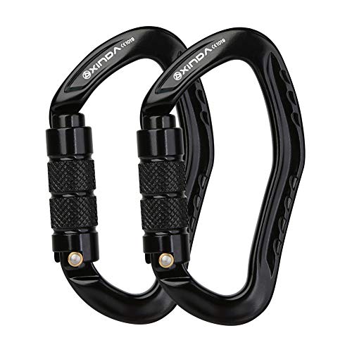 Image of XINDA 22KN Auto Locking Carabiner Clip - Twist Lock Climbing Carabiner CE UIAA Certified, Heavy Duty Carabiners for Climbing,Rappelling,Hammock,Hiking,Camping (2 pcs Black)
