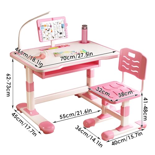 Mitoydoe Elegante y funcional escritorio infantil con altura ajustable, soporte de lectura inclinable y cajones espaciosos, ideal para estudiar y jugar en color rosa - imagen 5