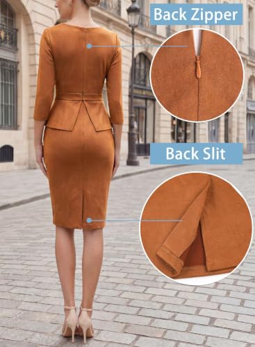Image of VFSHOW Womens Work Business Office Front Zipper Peplum Church Sheath Dress