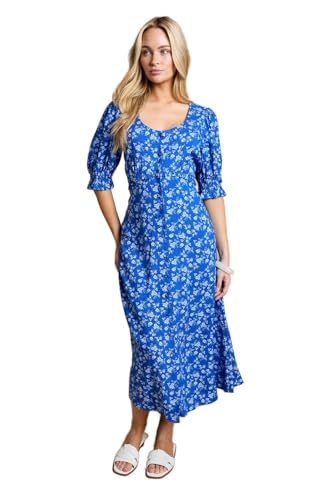 Image of Dorothy Perkins Floral Button Front Puff Sleeve Midi Dress, 18, Blue