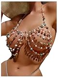 WDIRARA Women's Pearl Beaded Halter Bikini Top Sleeveless Backless Beach Cover Up Tops Multicolor Medium