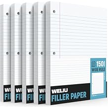 Loose Leaf Notebook Paper 750 Sheets 5 Packs Bulk for 3 Ring Binder, 8x10.5 Filler Paper Wide Ruled 3-Hole Punched Lined Paper for Writing Office Business School College Home 150 Sheets/Pack