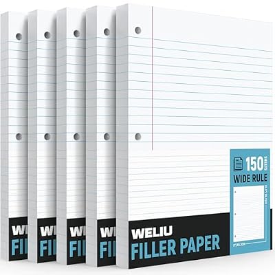 Loose Leaf Notebook Paper 750 Sheets 5 Packs Bulk for 3 Ring Binder, 8x10.5 Filler Paper Wide Ruled 3-Hole Punched Lined Paper for Writing Office Business School College Home (150 Sheets/Pack)