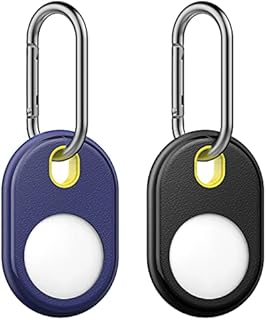 MoKo Ring Case for AirTag 2021, 2-Pack TPU Shockproof AirTag Case with Carabiner, Oval Cover Hollow Case for AirTag Tracker for Keys, Backpacks, Liner Bags, Black & Indigo