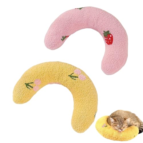 UZYXC Set van 2 rustgevende kussens voor katten met valeriaan en kattengras, anti-stress om je huisdier te ontspannen, zacht pluche in pasteltinten (geel en roze), voor katten en kleine honden