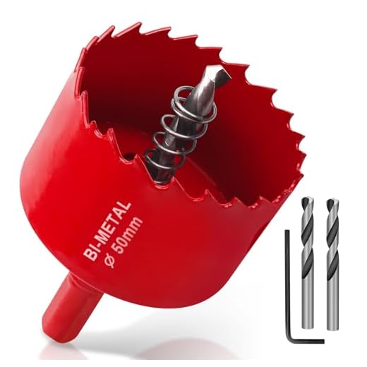 Yeepeo Lochsäge 50mm, Universal HSS M42 Bi-Metall Lochsägen, Lochkreissäge mit Sechskant-Schaft und Bohrer Lochbohrer Set Bohrkrone für Holz, Rigips, Trockenbau, Kunststoffe, 1 Stück Rot